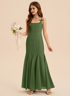 Azazie Evey Junior Vestido de Oliva de Gasa de Corte Sirena con Plisado image4