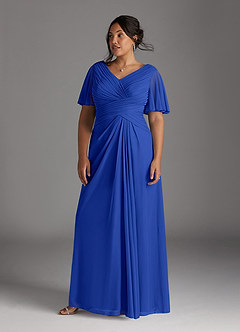 Azazie Emmeline Mother of the Bride Dresses Royal Blue A-Line V-Neck Pleated Mesh Dress image7