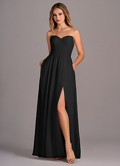 Azazie Joni Bridesmaid Dresses Black A-Line Strapless Chiffon Convertible Dress image6