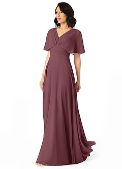 Azazie Pamela Bridesmaid Dresses Sangria A-Line V-Neck Pleated Chiffon Dress image6