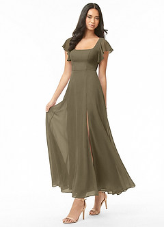 Azazie Bondi Bridesmaid Dresses Willow Green A-Line Ruched Chiffon Dress image3