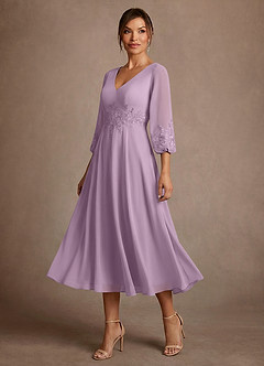 Azazie Ana 신부의 어머니 드레스 A라인 레이스 쉬폰 티 길이 드레스 image4