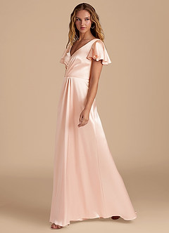 Azazie Soren Final Sale Rose Gold A-Line Pleated Metallic Satin Dress image4