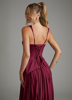 Azazie Stephanie Brautjungfernkleider A-Linie Korsett Stretch-Satin Kleid Burgunderrot image10