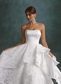 Azazie Cally Wedding Dresses Diamond White Ball-Gown Strapless Floral Burnout Dress image5