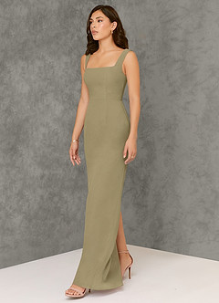 Azazie Flori Bridesmaid Dresses Moss Green Sheath Square Neckline Chiffon Dress image4