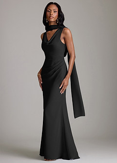 Azazie Linelle Bridesmaid Dresses Black Mermaid Pleated Chiffon Dress image4