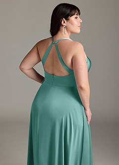 Azazie Davis Brudtärnklänningar Klänning av A-Line i Stretch Satin Plisserad Aqua image12