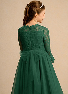 Azazie Lamb Girl Jurken voor bloemenmeisjes Baljurk Jurk van Kant Donkergroen image6