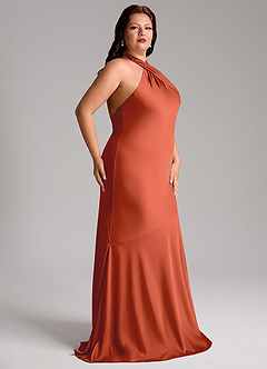 Azazie Lorena Bridesmaid Dresses Rust Mermaid Pleated Stretch Satin Dress image11