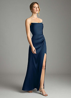 Azazie Leonis Bridesmaid Dresses Dark Navy Mermaid Pleated Stretch Satin Convertible Dress image6