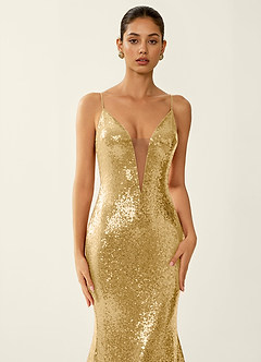 Astraea Chartreuse Sparkly V-neck Open Back Mermaid Prom Dress image5
