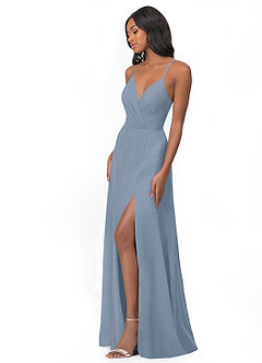 Azazie Everleigh Vestidos de damas de honor Vestido de Azul Polvoriento de Gasa de Corte en A con Corazón plisado image5