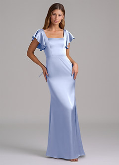 Azazie Elkie 신부 들러리 드레스 인어 스퀘어 네크라인 스트레치 새틴 바닥 길이 드레스 image5