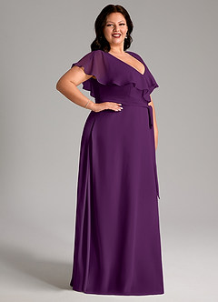 Azazie Lainey Bridesmaid Dresses Grape A-Line with Pockets Chiffon Dress image12