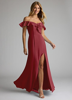 Azazie Sophie Bridesmaid Dresses Pomegranate A-Line Off the Shoulder Chiffon Convertible Dress image3