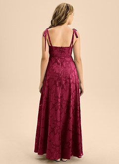Azazie Rosey Junior Burgundy A-Line Sweetheart Neckline Floral Burnout Dress image2