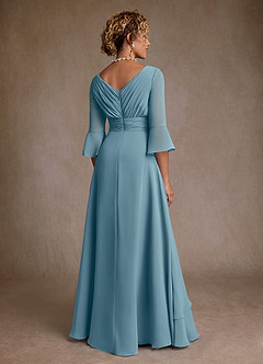 Azazie Eire Kleider für die Brautmutter A-Linie Plissee Chiffon Kleid Stimmungsvolles Blau image2