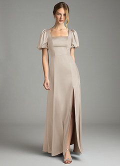 Azazie Fyona Bridesmaid Dresses Frost A-Line Pleated Stretch Satin Dress image1