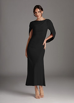 Azazie Bellona Moeder van de bruid jurken Kolom Jurk van Luxe gebreid Boothals Zwart image1