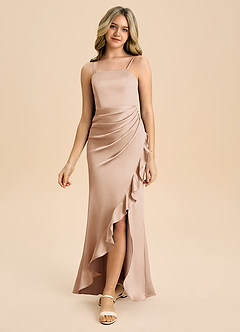 Azazie Buzzy Junior English Rose Sheath Pleated Stretch Satin Dress image5