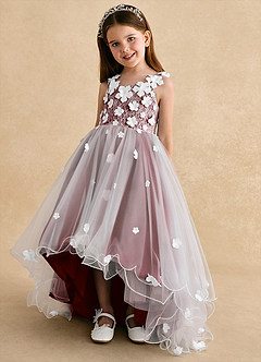 Azazie Celia Flower Girl Dresses Burgundy A-Line Lace Tulle Dress image6