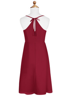 Azazie Doll Junior Burgundy A-Line Bow Chiffon Dress image6