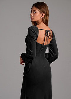 Azazie Charissa At-home Try On Dresses Black Sheath Long Sleeve Velvet Dress image2