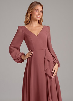 Azazie Simone Abiti da Damigella Abito A-Line in Chiffon Manica Lunga Ametista image7