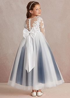 Azazie Elodie Flower Girl Dresses Ivory Dark Navy Ball-Gown Lace Dress image4