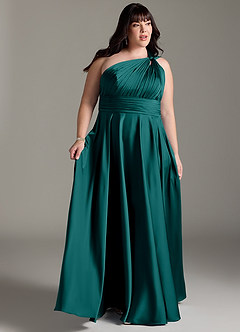Azazie Charlize Robes de demoiselle d'honneur Robe Trapèze en Satin extensible Ue épaule Paon image11