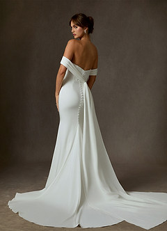Azazie Grace Trouwjurken Jurk van Crêpe rug satijn met Zeemeermin Off the Shoulder Diamant Wit image2