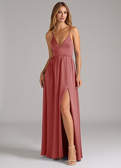 Azazie Aaida Robes de demoiselle d'honneur Robe Trapèze en Satin extensible Corset Antique Rose image4