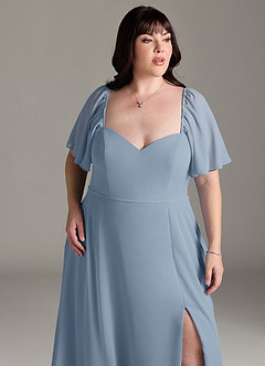 Azazie Chloe Brautjungfernkleider A-Linie Herzausschnitt Chiffon Kleid Staubblau image12