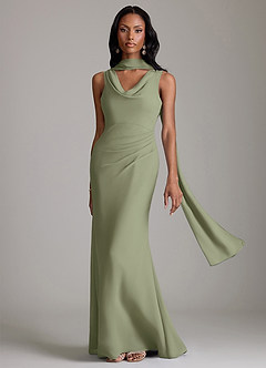 Azazie Linelle Bridesmaid Dresses Pistachio Mermaid Pleated Chiffon Dress image1