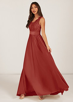 Azazie Gertrude Bridesmaid Dresses Terracotta A-Line Lace Chiffon Dress image3