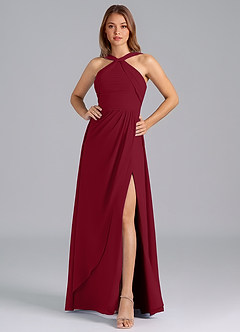 Azazie Mianna Bridesmaid Dresses Burgundy A-Line Pleated Chiffon Dress image4