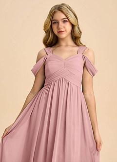 Azazie Lianne Junior Dusty Rose A-Line Off the Shoulder Chiffon Dress image4
