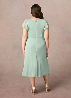 Azazie Vera Mother of the Bride Dresses Agave A-Line V-Neck Pleated Mesh Dress image9