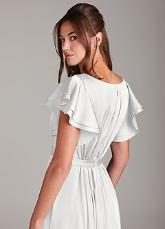 Azazie Daphne Modest Bridesmaid Dresses A-Line Ruched Stretch Satin Floor-Length Dress image2