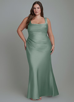 Azazie Agustina Bridesmaid Dresses Silver Sage Mermaid Corset Stretch Satin Dress image7