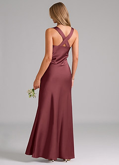 Azazie Kamila Bridesmaid Dresses Merlot A-Line Pleated Stretch Satin Dress image2