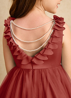 Azazie Lorita Flower Girl Dresses Terracotta A-Line Beaded Tulle Dress image8
