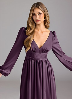 Azazie Norah Bridesmaid Dresses Plum A-Line Stretch Satin Dress image5