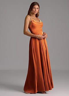 Azazie Sarella Bridesmaid Dresses Burnt Orange A-Line Pleated Velvet Dress image4