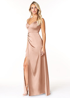 Azazie Marchella Bridesmaid Dresses Rose Gold A-Line Corset Stretch Satin Dress image4