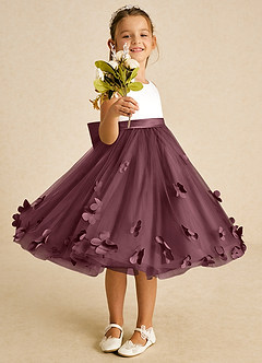 Azazie Sprout Blumenmädchenkleider A-Linie Schleifen Tüll Kleid Sangria image2