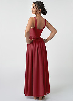 Azazie Keyla Junior A-Linie Plissee Chiffon Kleid Granatapfelrot image4
