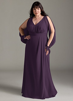 Azazie Matilda Bridesmaid Dresses Plum A-Line Long Sleeve Chiffon Dress image9