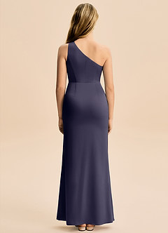 Azazie Akilah Junior Robe Fourreau en Satin extensible Plissée Bleu Orageux image6